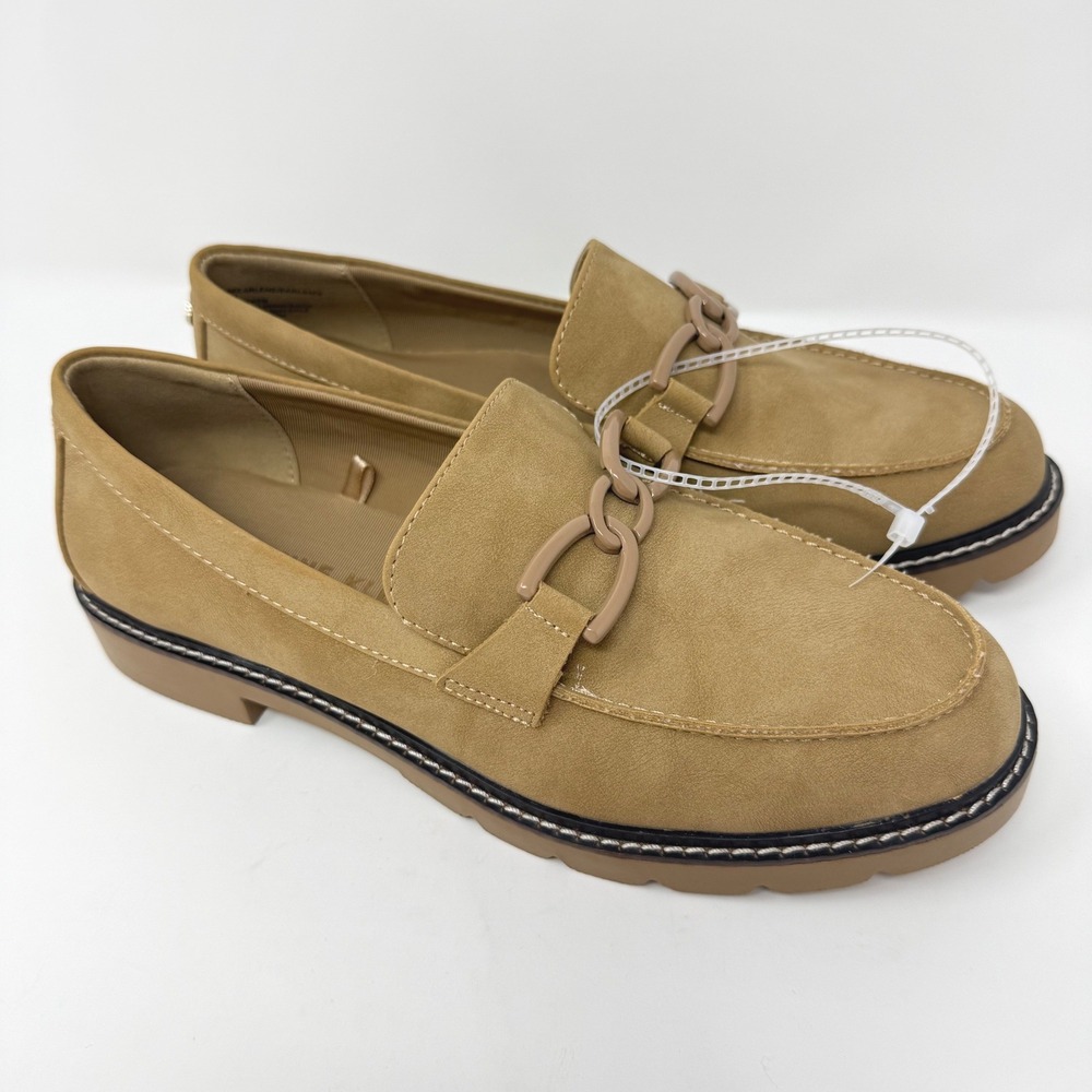 Anne Klein Arlene Tan Chain Link Loafers Womens 8M iFlex Lug Sole AKEARLENE NEW